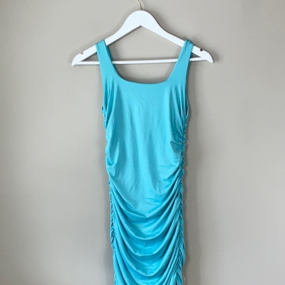 BEAGIMEG Women's Sexy Tank Top Bodycon Ruched Sleeveless Basic Midi Party Dress - Picture 4 of 6